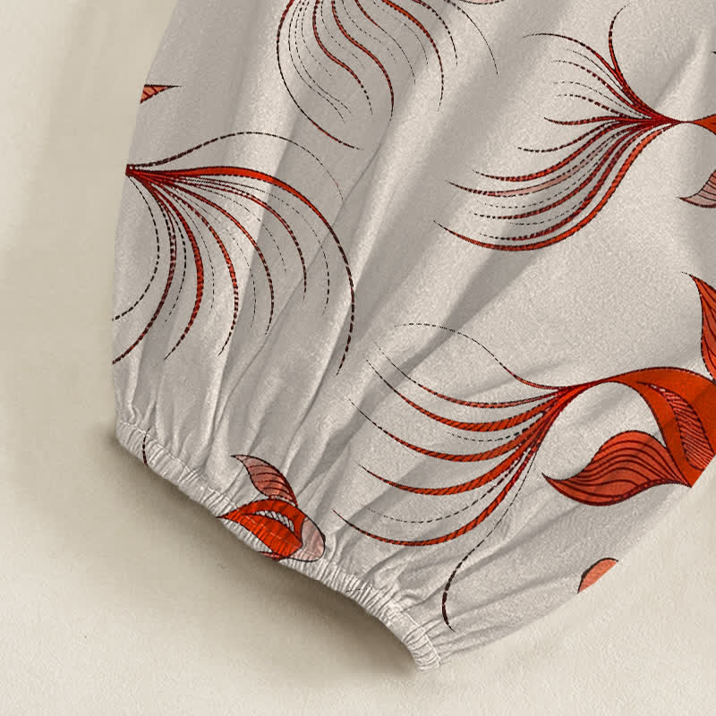 Buddha Stones Pantalon harem pour femme en coton à motif abstrait de carpes koï, taille élastique et poches latérales - image 6
