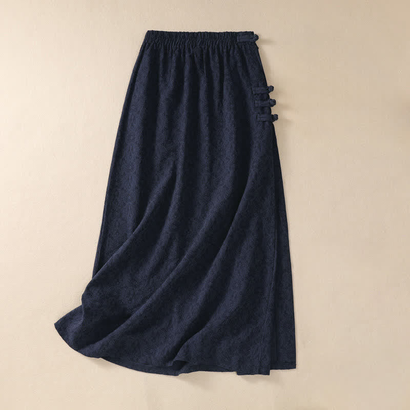 Buddha Stones Jupes pour femmes style Tang automne vintage Pankou en coton et lin uni avec poches - image 12