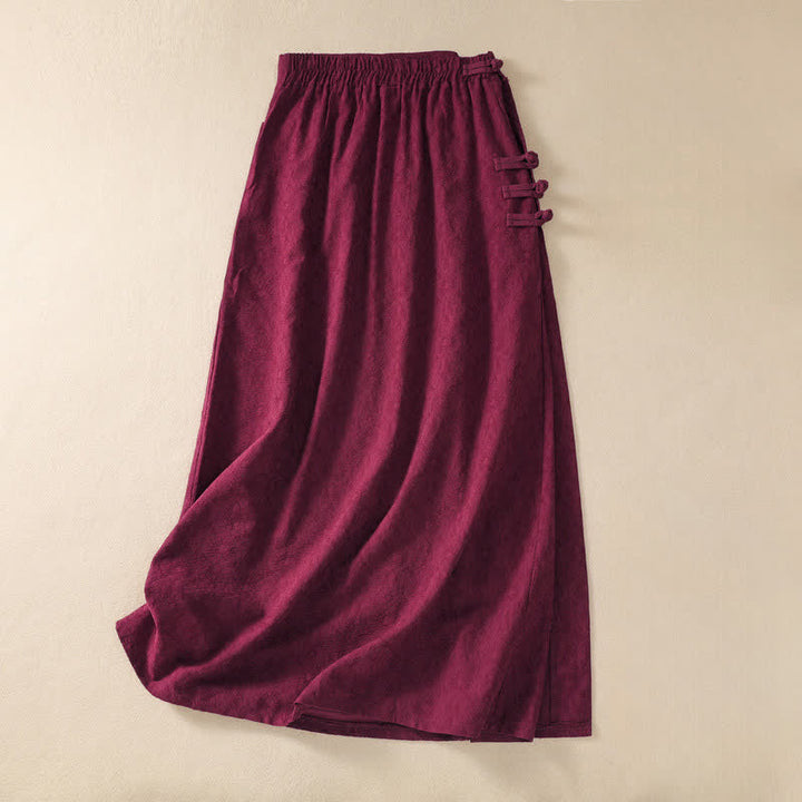 Buddha Stones Jupes pour femmes style Tang automne vintage Pankou en coton et lin uni avec poches - image 2