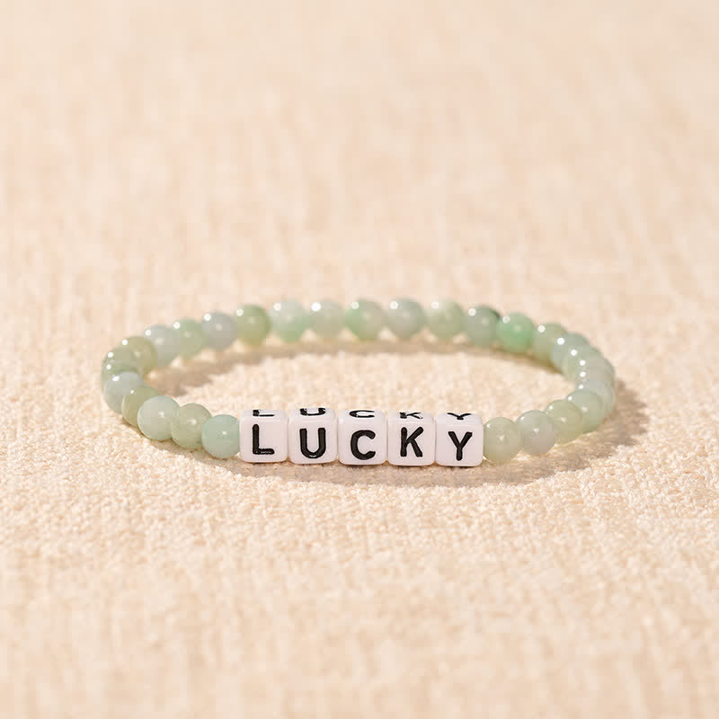 Buddha Stones Bracelet en perles de jade avec lettres porte-bonheur et abondance - image 1