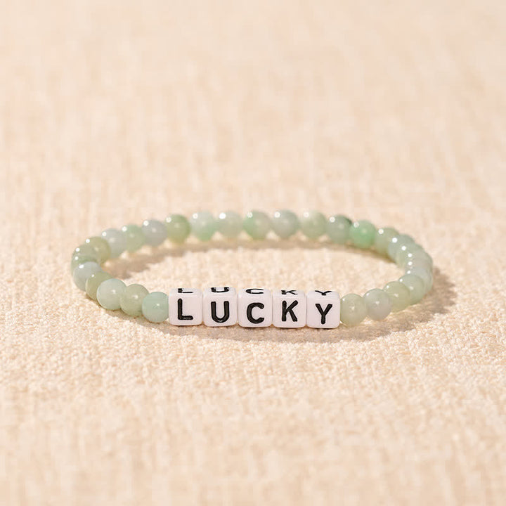 Buddha Stones Bracelet en perles de jade avec lettres porte-bonheur et abondance - image 1