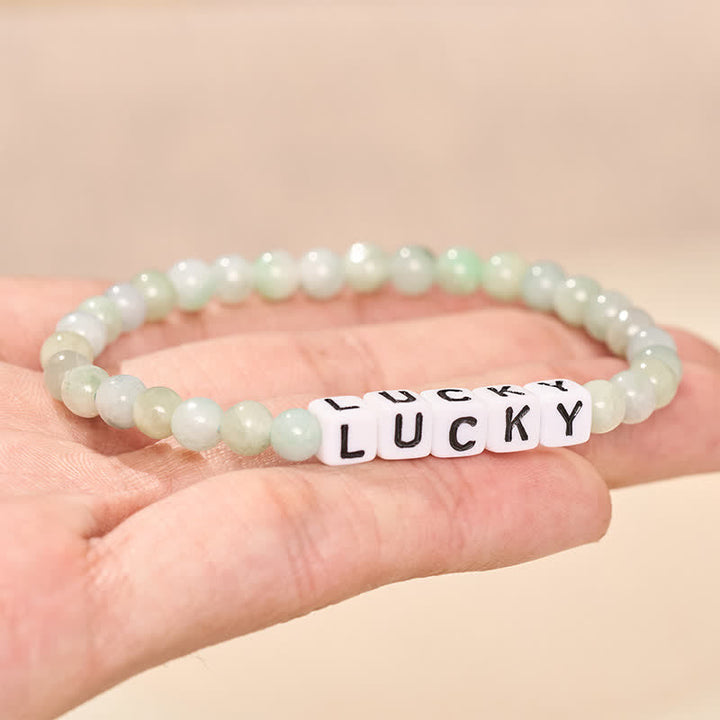 Buddha Stones Bracelet en perles de jade avec lettres porte-bonheur et abondance - image 2