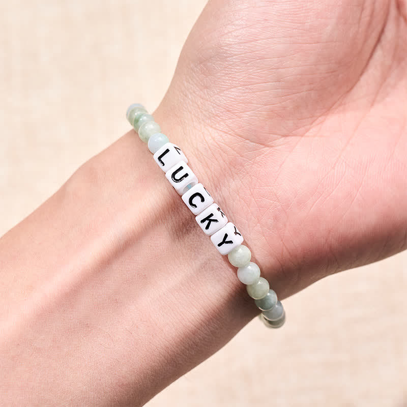 Buddha Stones Bracelet en perles de jade avec lettres porte-bonheur et abondance - image 3