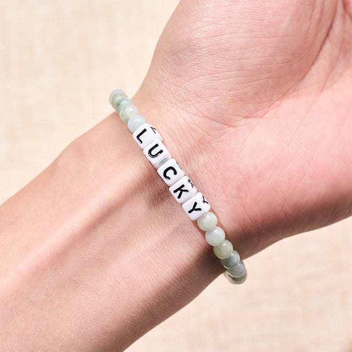 Buddha Stones Bracelet en perles de jade avec lettres porte-bonheur et abondance - image 3