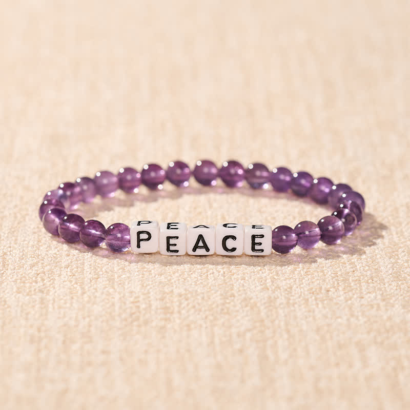 Buddha Stones Bracelet de méditation en perles d'améthyste avec lettres PAIX - image 1