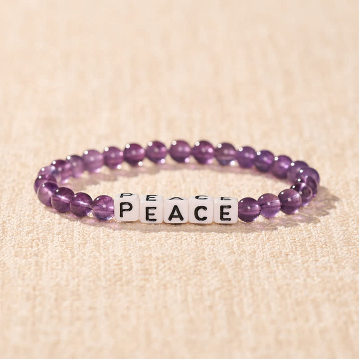 Buddha Stones Bracelet de méditation en perles d'améthyste avec lettres PAIX - image 1