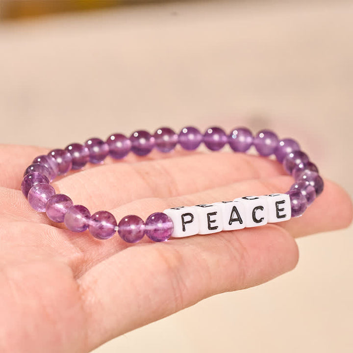 Buddha Stones Bracelet de méditation en perles d'améthyste avec lettres PAIX - image 2