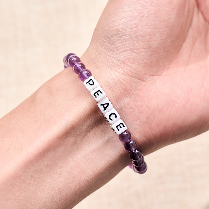 Buddha Stones Bracelet de méditation en perles d'améthyste avec lettres PAIX - image 3