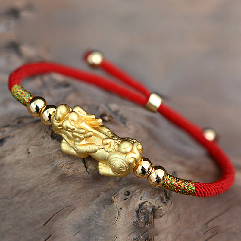 Bracelet porte-bonheur PiXiu en plaqué or 24 carats avec cordon rouge Buddha Stones - image 1
