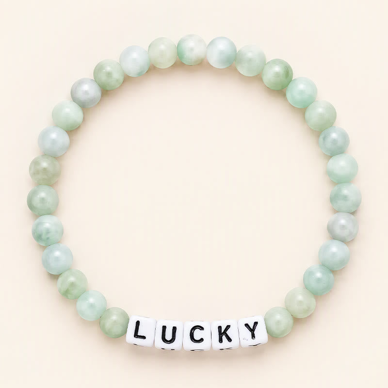 Buddha Stones Bracelet en perles de jade avec lettres porte-bonheur et abondance - Jade (Prospérité ♥ Abondance) - image 0
