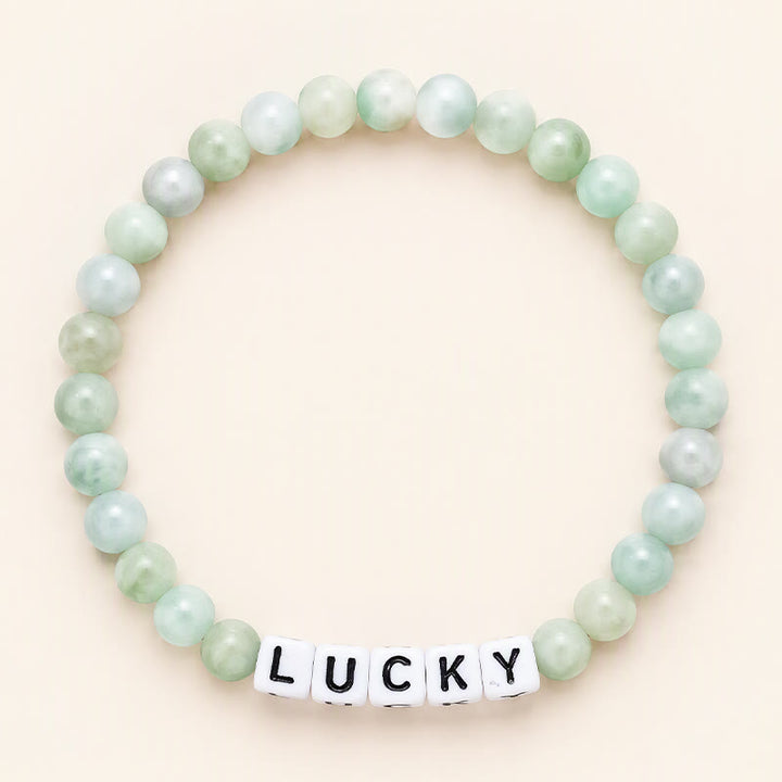 Buddha Stones Bracelet en perles de jade avec lettres porte-bonheur et abondance - Jade (Prospérité ♥ Abondance) - image 0