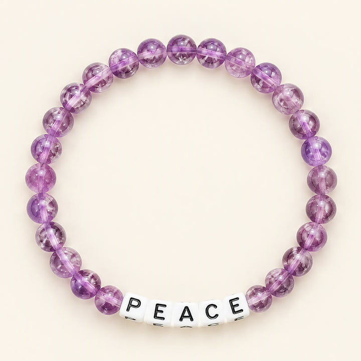 Buddha Stones Bracelet de méditation en perles d'améthyste avec lettres PAIX - Améthyste (Méditation ♥ Équilibre) - image 0