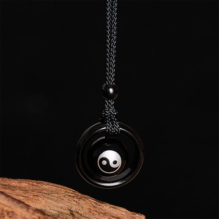 Buddha Stones Collier pendentif Yin Yang en onyx noir et obsidienne noire, équilibrant - image 8