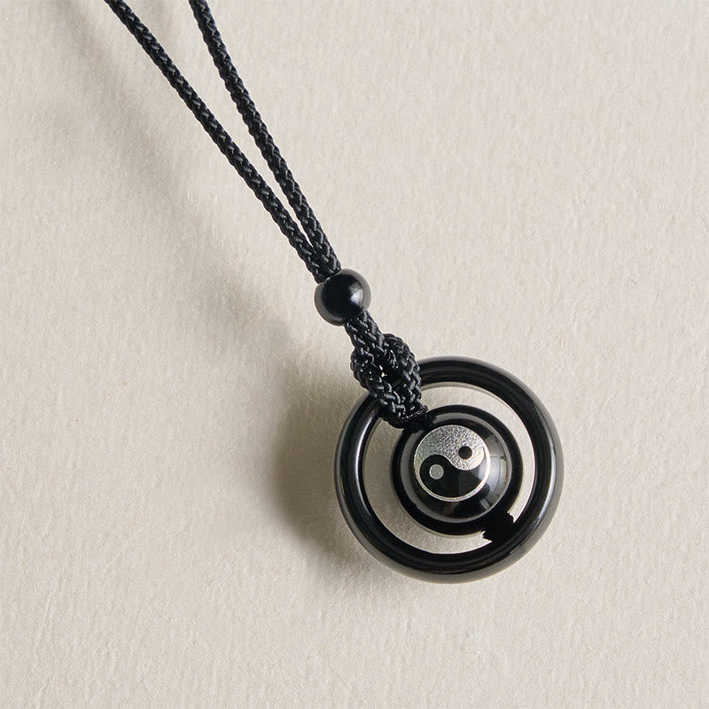 Buddha Stones Collier pendentif Yin Yang en onyx noir et obsidienne noire, équilibrant - image 3