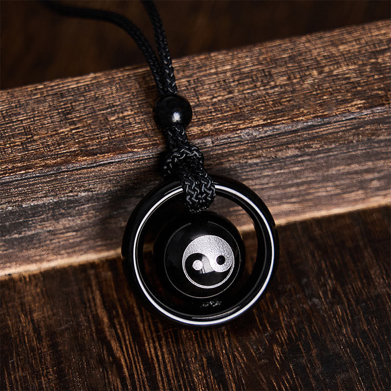 Buddha Stones Collier pendentif Yin Yang en onyx noir et obsidienne noire, équilibrant - image 4