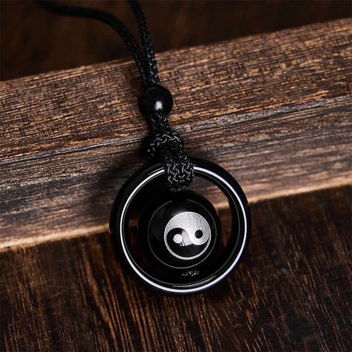 Buddha Stones Collier pendentif Yin Yang en onyx noir et obsidienne noire, équilibrant - image 4