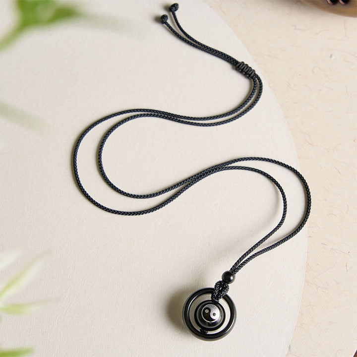Buddha Stones Collier pendentif Yin Yang en onyx noir et obsidienne noire, équilibrant - image 9