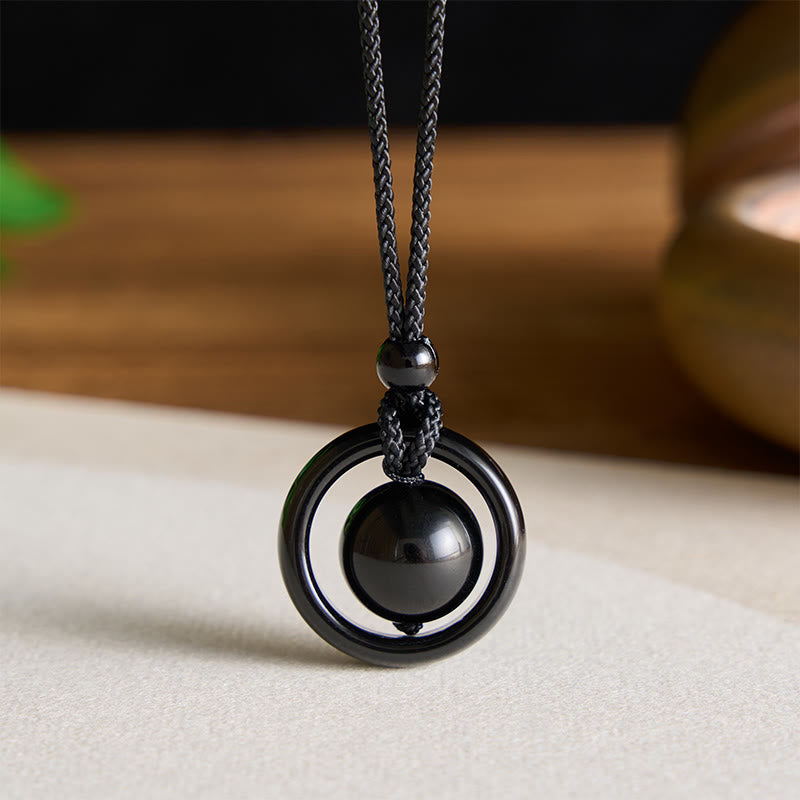 Buddha Stones Collier pendentif Yin Yang en onyx noir et obsidienne noire, équilibrant - image 2