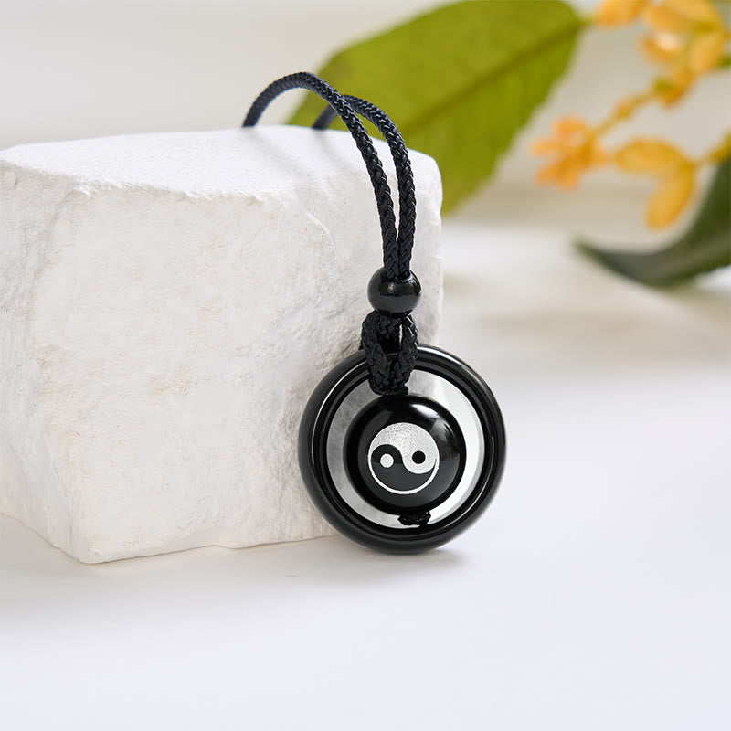 Buddha Stones Collier pendentif Yin Yang en onyx noir et obsidienne noire, équilibrant - image 1