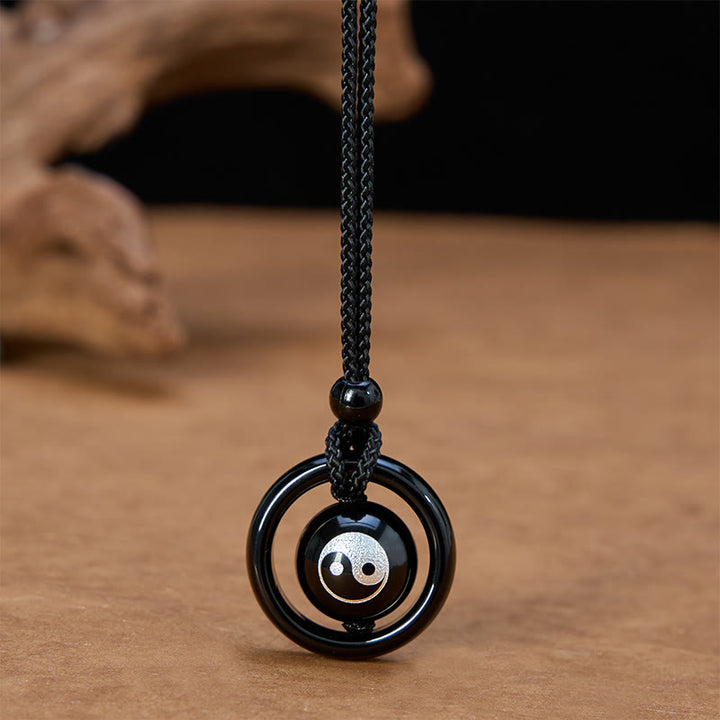 Buddha Stones Collier pendentif Yin Yang en onyx noir et obsidienne noire, équilibrant - Yin Yang (Longueur du collier : 23,6 po / 60 cm) - image 0