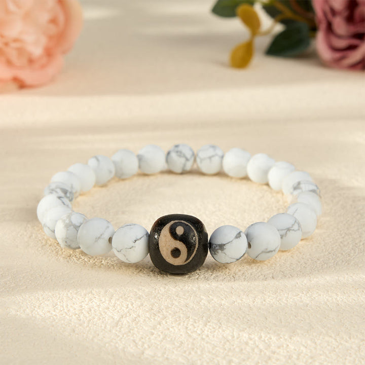 Buddha Stones Bracelet rond Yin Yang en onyx noir et turquoise blanche, orné de perles rondes. - Turquoise blanche - 5,9–6,3 pouces (15–16 cm) - image 10