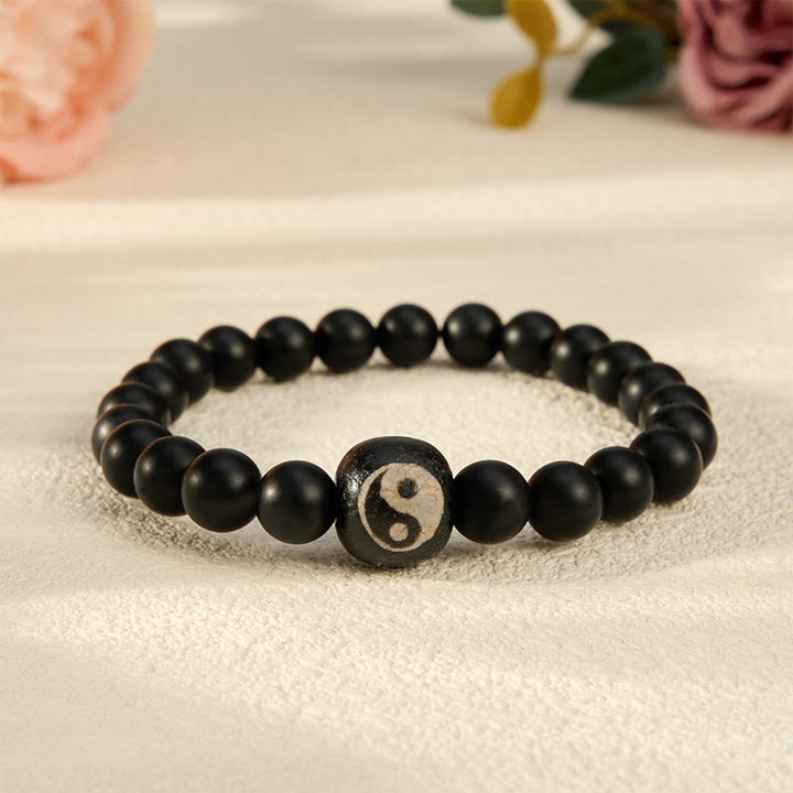 Buddha Stones Bracelet rond Yin Yang en onyx noir et turquoise blanche, orné de perles rondes. - Onyx noir - 5,9–6,3 pouces (15–16 cm) - image 16