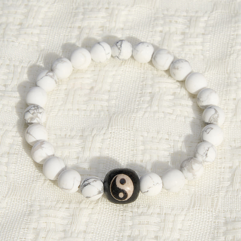 Buddha Stones Bracelet rond Yin Yang en onyx noir et turquoise blanche, orné de perles rondes. - image 11