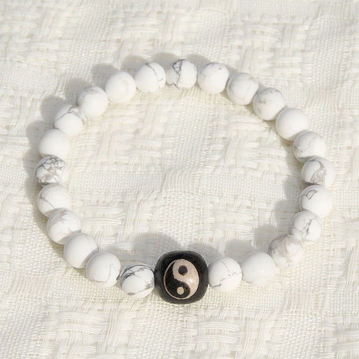 Buddha Stones Bracelet rond Yin Yang en onyx noir et turquoise blanche, orné de perles rondes. - image 11