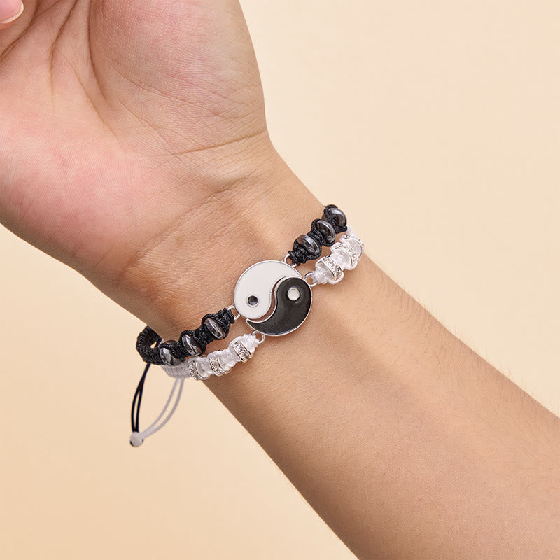 Buddha Stones Bracelet de couple ajustable Yin Yang en hématite (lot de 2) - image 4
