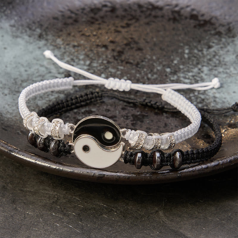 Buddha Stones Bracelet de couple ajustable Yin Yang en hématite (lot de 2) - image 3