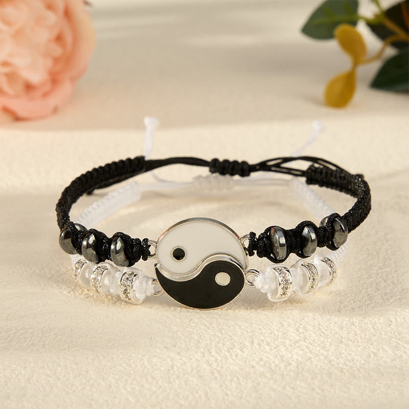 Buddha Stones Bracelet de couple ajustable Yin Yang en hématite (lot de 2) - Bracelet en hématite (2 pièces) (Tour de poignet : 16–18 cm) - image 0