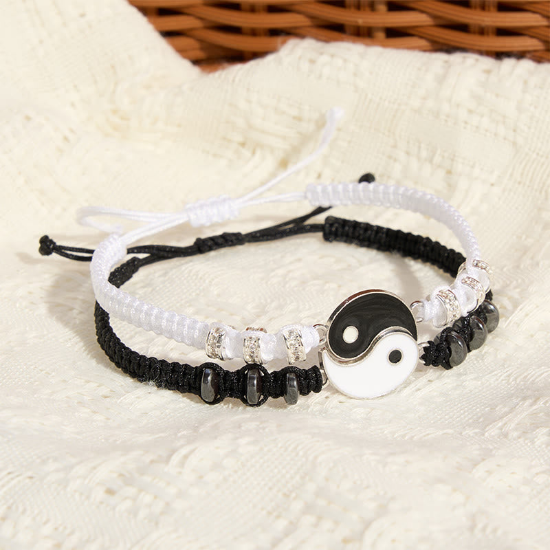 Buddha Stones Bracelet de couple ajustable Yin Yang en hématite (lot de 2) - image 1