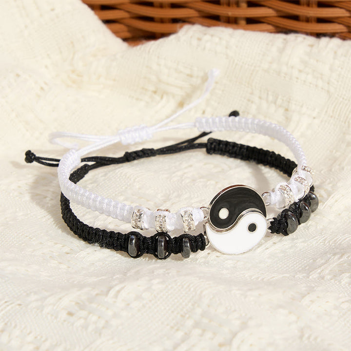 Buddha Stones Bracelet de couple ajustable Yin Yang en hématite (lot de 2) - image 1