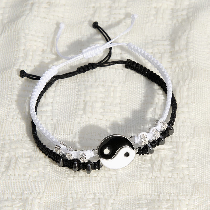 Buddha Stones Bracelet de couple ajustable Yin Yang en hématite (lot de 2) - image 2