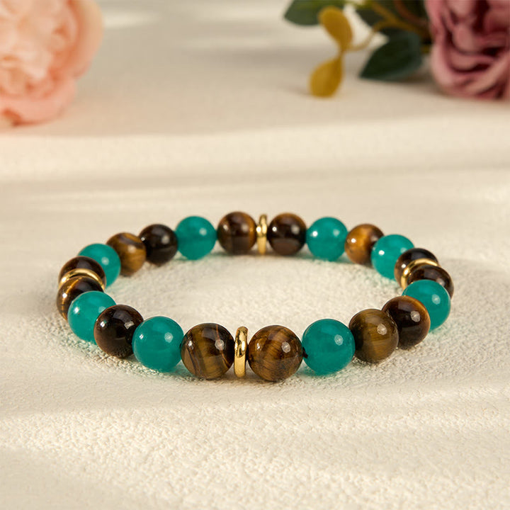 Buddha Stones Bracelet de force en perles d'amazonite œil de tigre - Œil de tigre (Courage ♥ Force) - image 0