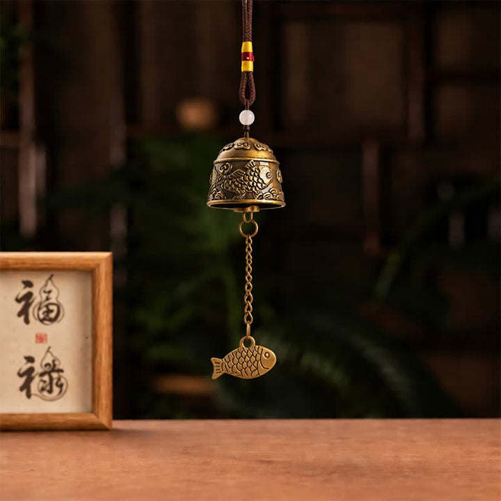 Buddha Stones Cloches et carillons porte-bonheur en forme de carillon de poisson koi à double dragon en cuivre - image 9