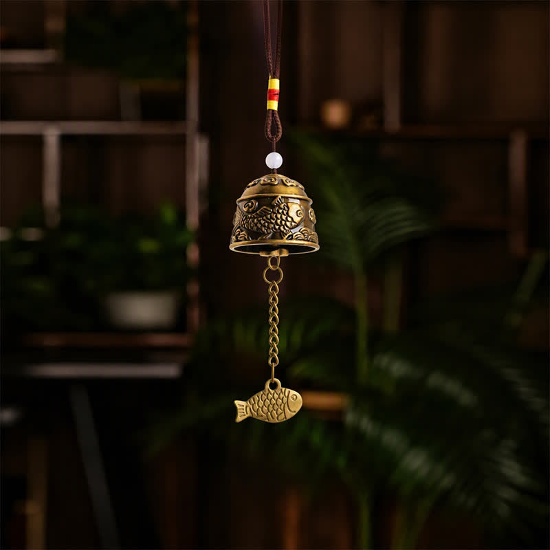 Buddha Stones Cloches et carillons porte-bonheur en forme de carillon de poisson koi à double dragon en cuivre - image 10