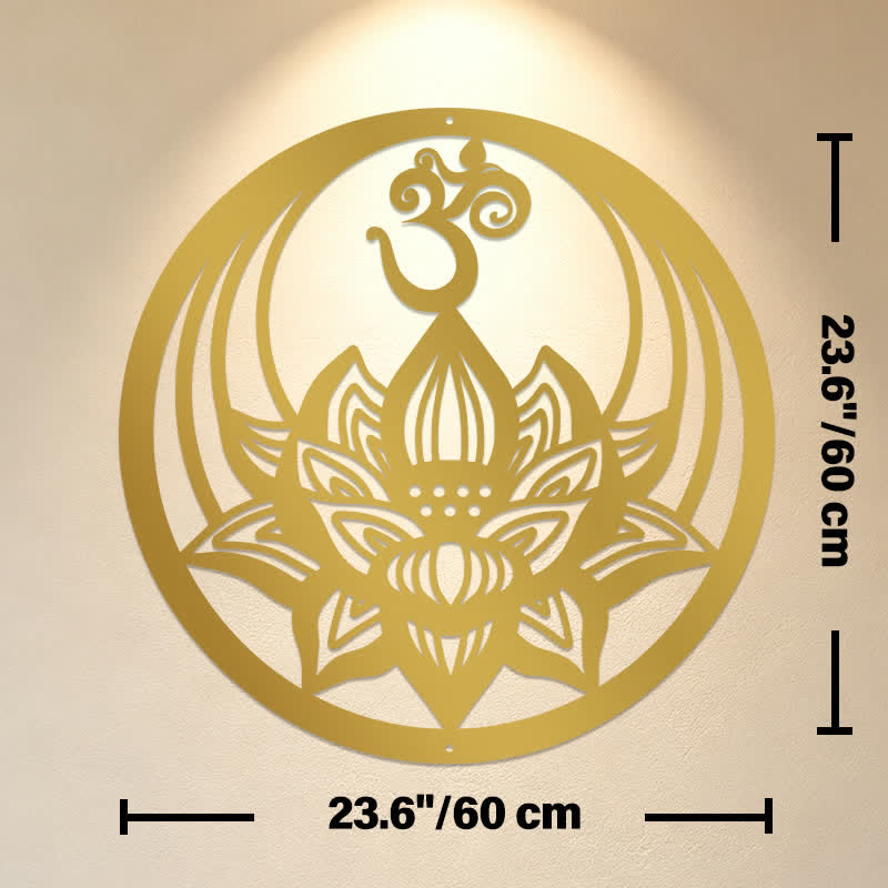 Buddha Stones Lotus doré OM, symbole significatif, art mural - Dimensions approximatives : 60 cm x 60 cm x 0,12 cm / 23,62 po x 23,62 po x 0,05 po - image 12