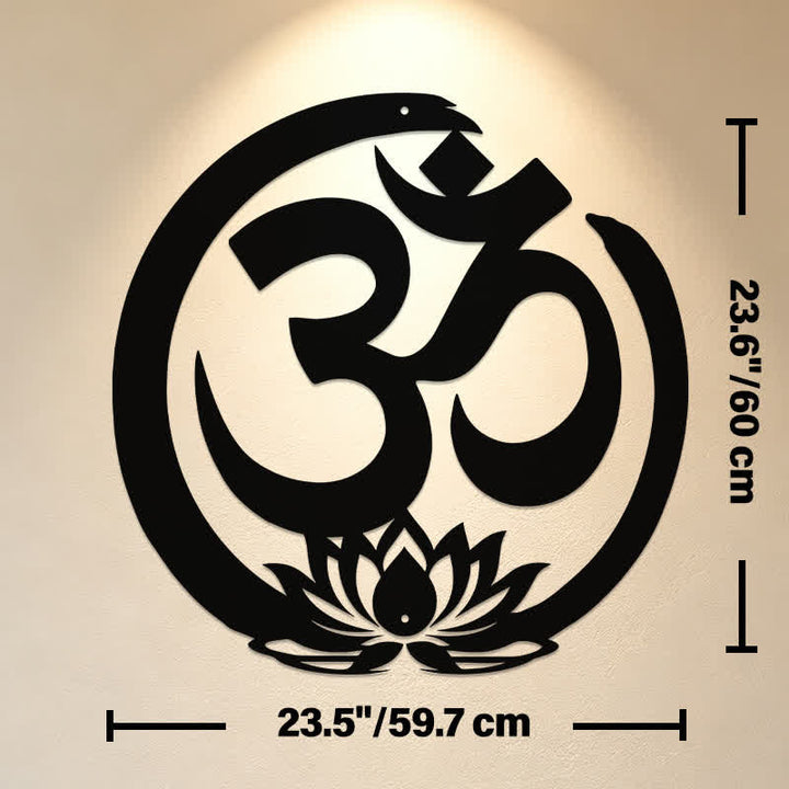 Buddha Stones Cercle de lotus sacré OM en métal, symboles significatifs, art mural - Dimensions approximatives : 59,7 cm x 60 cm x 0,12 cm / 23,50 po x 23,62 po x 0,05 po - image 12