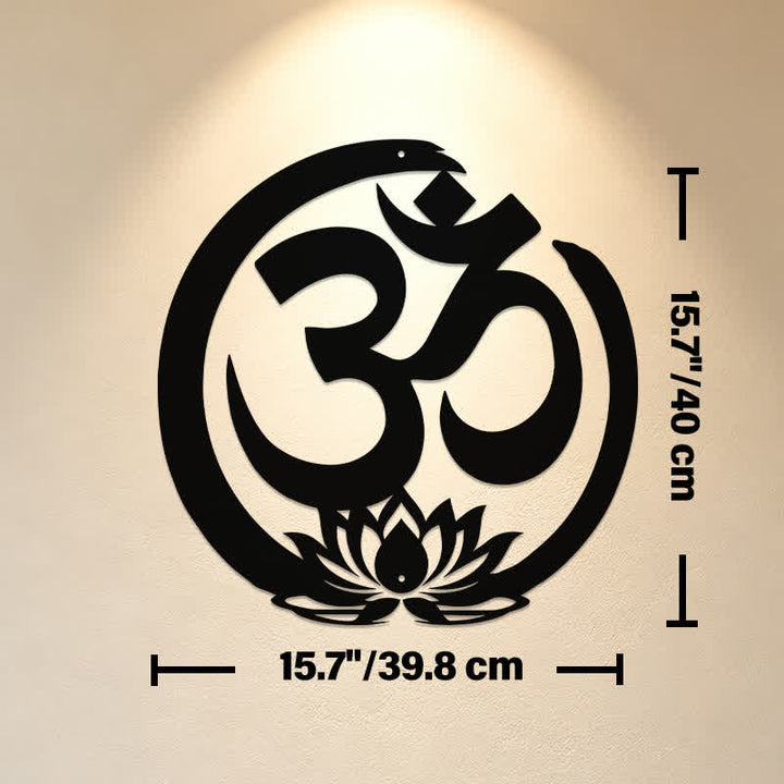 Buddha Stones Cercle de lotus sacré OM en métal, symboles significatifs, art mural - Dimensions approximatives : 39,8 cm x 40 cm x 0,1 cm / 15,67 po x 15,75 po x 0,04 po - image 8
