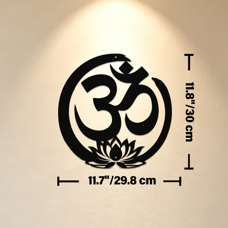 Buddha Stones Cercle de lotus sacré OM en métal, symboles significatifs, art mural - Dimensions approximatives : 29,8 cm x 30 cm x 0,1 cm / 11,73 po x 11,81 po x 0,04 po - image 4