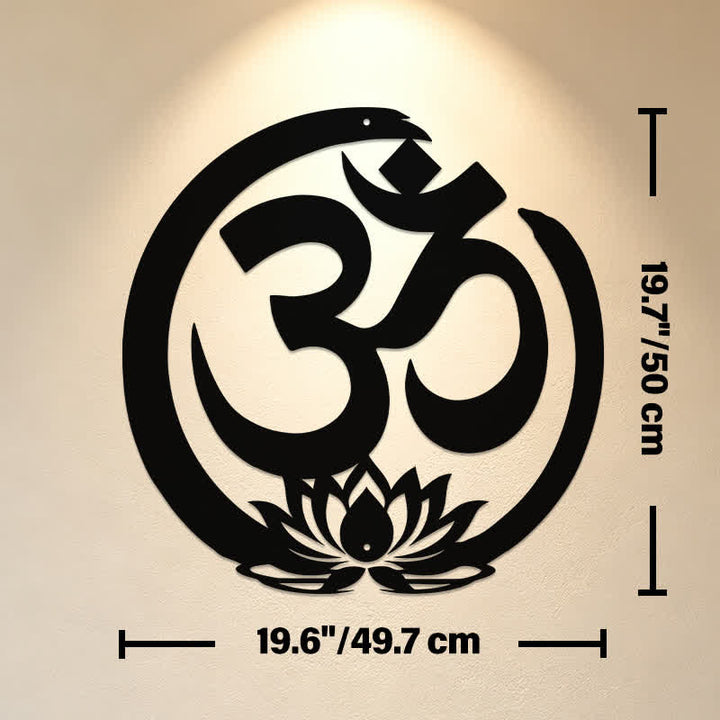 Buddha Stones Cercle de lotus sacré OM en métal, symboles significatifs, art mural - Dimensions approximatives : 49,7 cm x 50 cm x 0,12 cm / 19,57 po x 19,69 po x 0,05 po - image 10