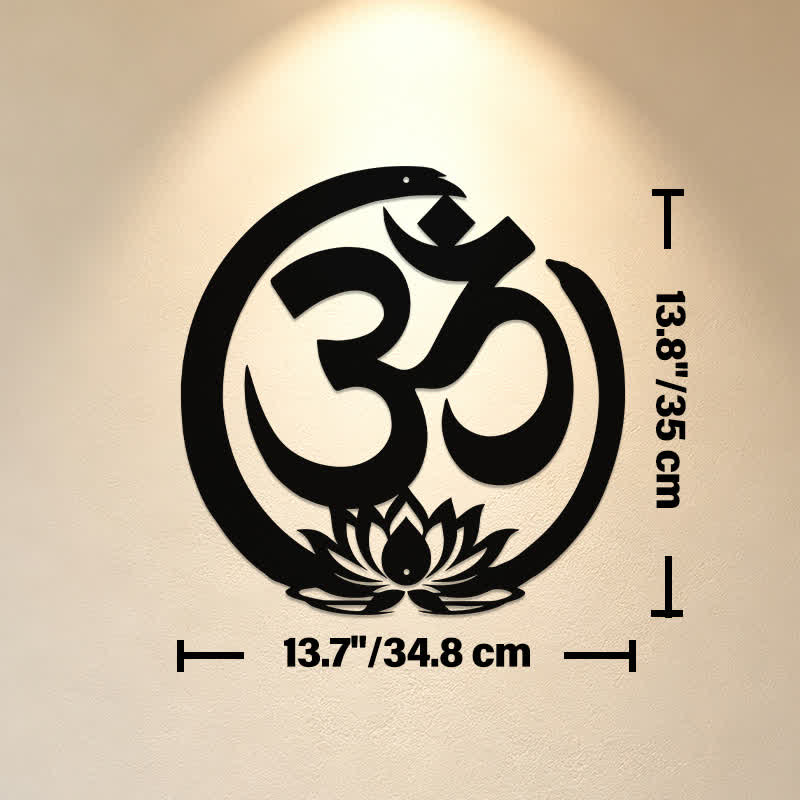 Buddha Stones Cercle de lotus sacré OM en métal, symboles significatifs, art mural - Dimensions approximatives : 34,8 cm x 35 cm x 0,1 cm / 13,70 po x 13,78 po x 0,04 po - image 6