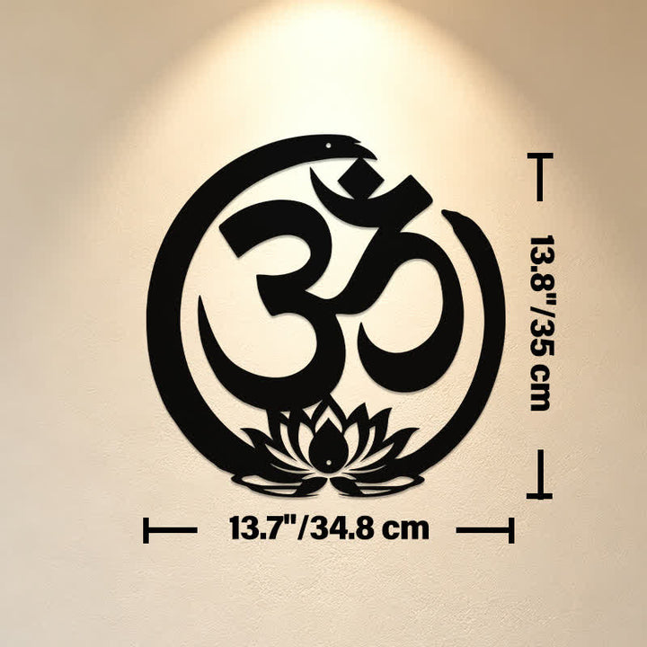 Buddha Stones Cercle de lotus sacré OM en métal, symboles significatifs, art mural - Dimensions approximatives : 34,8 cm x 35 cm x 0,1 cm / 13,70 po x 13,78 po x 0,04 po - image 6