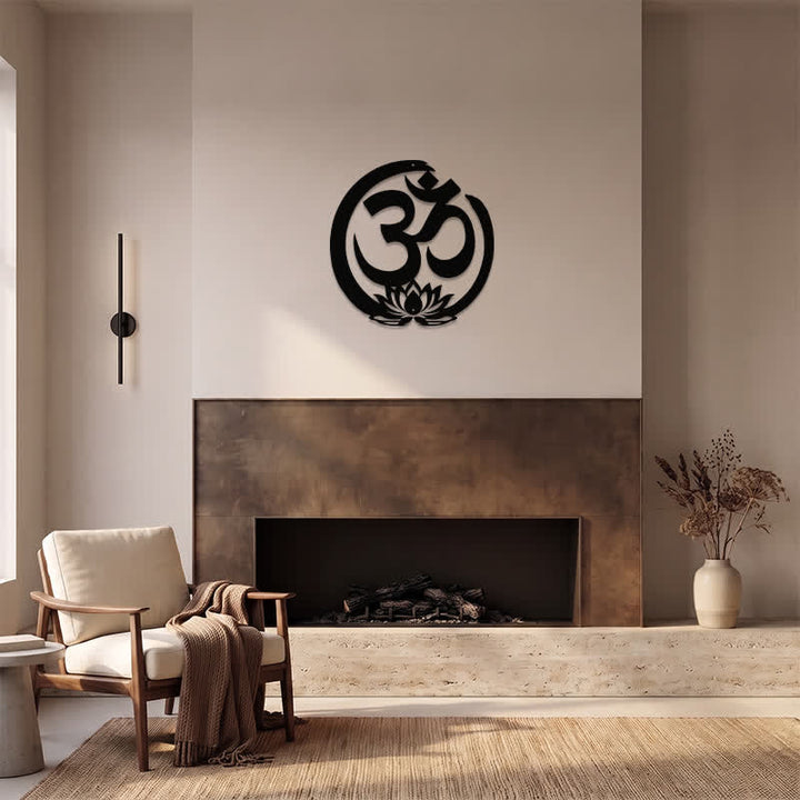 Buddha Stones Cercle de lotus sacré OM en métal, symboles significatifs, art mural - image 11