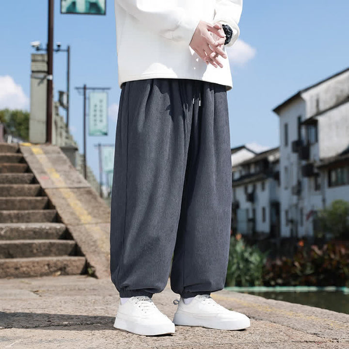 Buddha Stones Pantalon court uni décontracté d'automne en velours côtelé, coupe fuselée, avec cordon de serrage et poches. - Gris sombre - US/UK/AU46, EU56 (5XL) - image 8