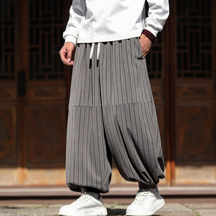 Buddha Stones Pantalon sarouel rayé court à cordon de serrage, style décontracté printemps-automne, en velours côtelé avec poches. - image 8
