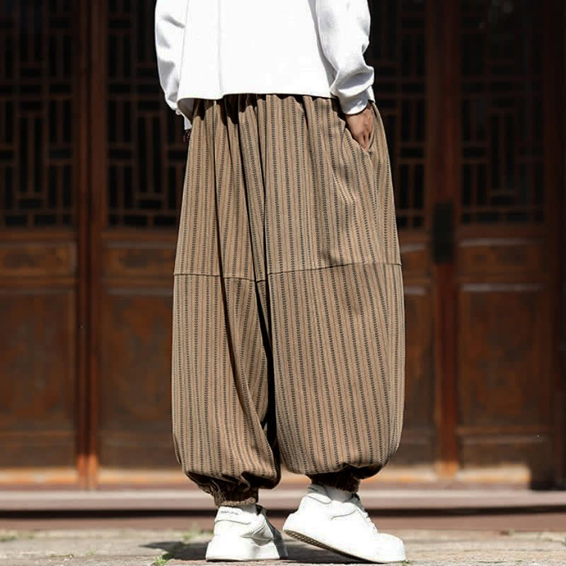 Buddha Stones Pantalon sarouel rayé court à cordon de serrage, style décontracté printemps-automne, en velours côtelé avec poches. - image 21