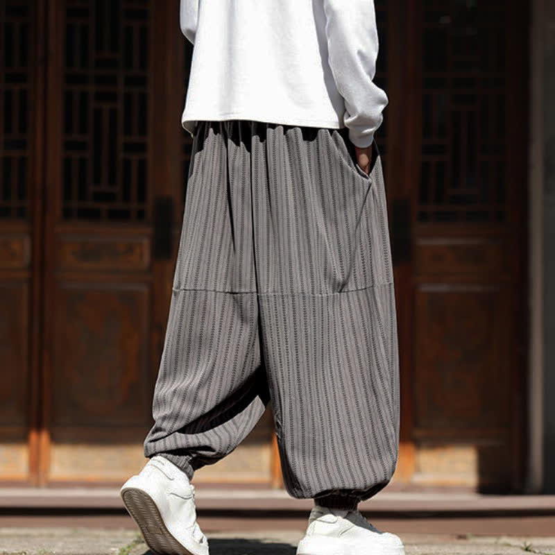 Buddha Stones Pantalon sarouel rayé court à cordon de serrage, style décontracté printemps-automne, en velours côtelé avec poches. - image 10