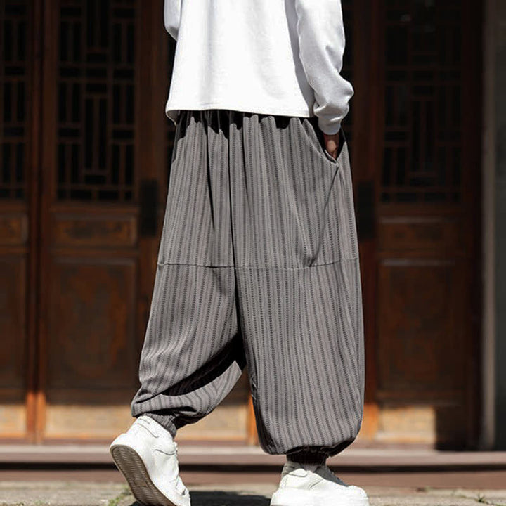 Buddha Stones Pantalon sarouel rayé court à cordon de serrage, style décontracté printemps-automne, en velours côtelé avec poches. - image 10